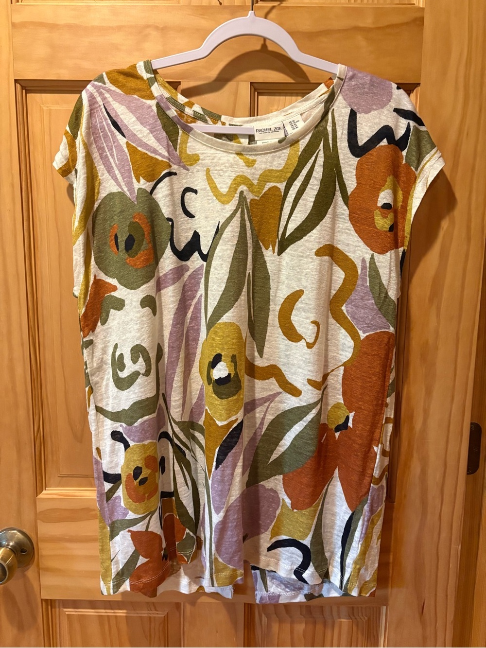 Rachel Zoe 100% Linen Abstract Floral Top womenβs XL